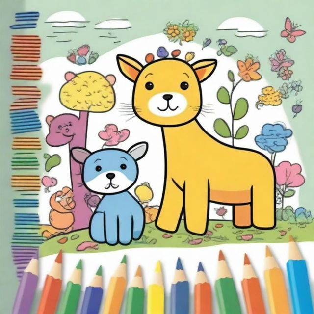 Portada de libro infantil para colorear con un dibujo a medio pintar