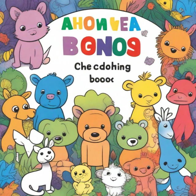 A children's coloring book cover featuring a partially colored drawing with vibrant colors and various animals