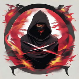 A stylized illustration of a ninja with piercing eyes, partially hidden by a dark hood and face mask