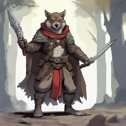 A gnoll from Dungeons & Dragons, wearing a cloak and hood, wielding a musket