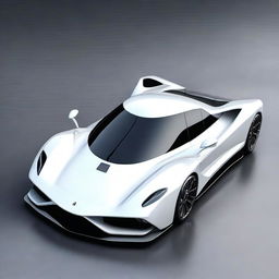 A futuristic supercar inspired by 1990s Group C racecars and prototype Le Mans vehicles, featuring a sleek white color and a long tail design