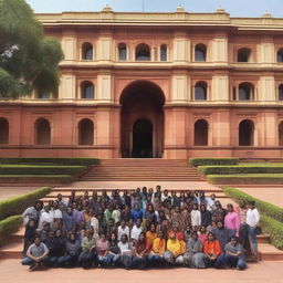 A group of students on an educational trip to Rashtrapati Bhavan, the official residence of the President of India