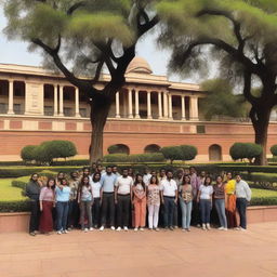 A group of students on an educational trip to Rashtrapati Bhavan, the official residence of the President of India