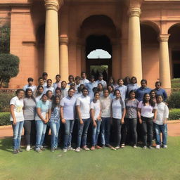 A group of students on an educational trip to Rashtrapati Bhavan, the official residence of the President of India