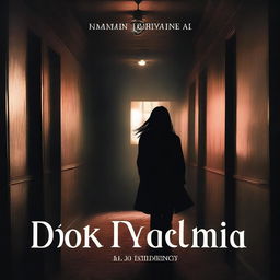 Dark Academia Paranormal Book Cover: Craft a mesmerizing cover featuring a girl in a dormitory corridor with ghostly shadows and flickering lights