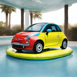 A Fiat 500 car designed to look like an inflated pool float