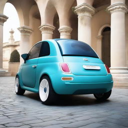 A Fiat 500 car designed to look like an inflated pool float