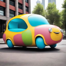 A car designed to look like a float, with an inflated shape but retaining the overall realistic features of a car