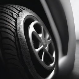 A detailed close-up image of a car tire, designed to incorporate elements of an Audi car