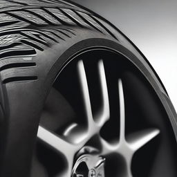 A detailed close-up image of a car tire, designed to incorporate elements of an Audi car