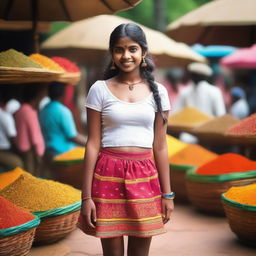 A teenage girl from Kerala wearing a short skirt