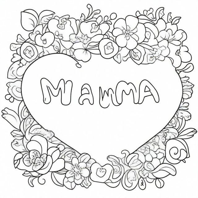 A coloring page featuring the word 'mamma' in large, playful letters