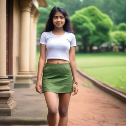 A teenage girl from Kerala wearing a micro mini skirt and a small t-shirt