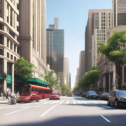 Create a detailed render of a bustling avenue