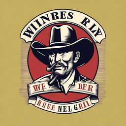 A t-shirt design in a Texas western style featuring the words 'Wankers Bar and Grill' with the strapline 'Helping ugly people have sex since 1956' in English