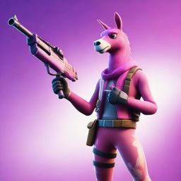 A Fortnite scene featuring a player using only shotguns, with the character wearing the pink llama skin