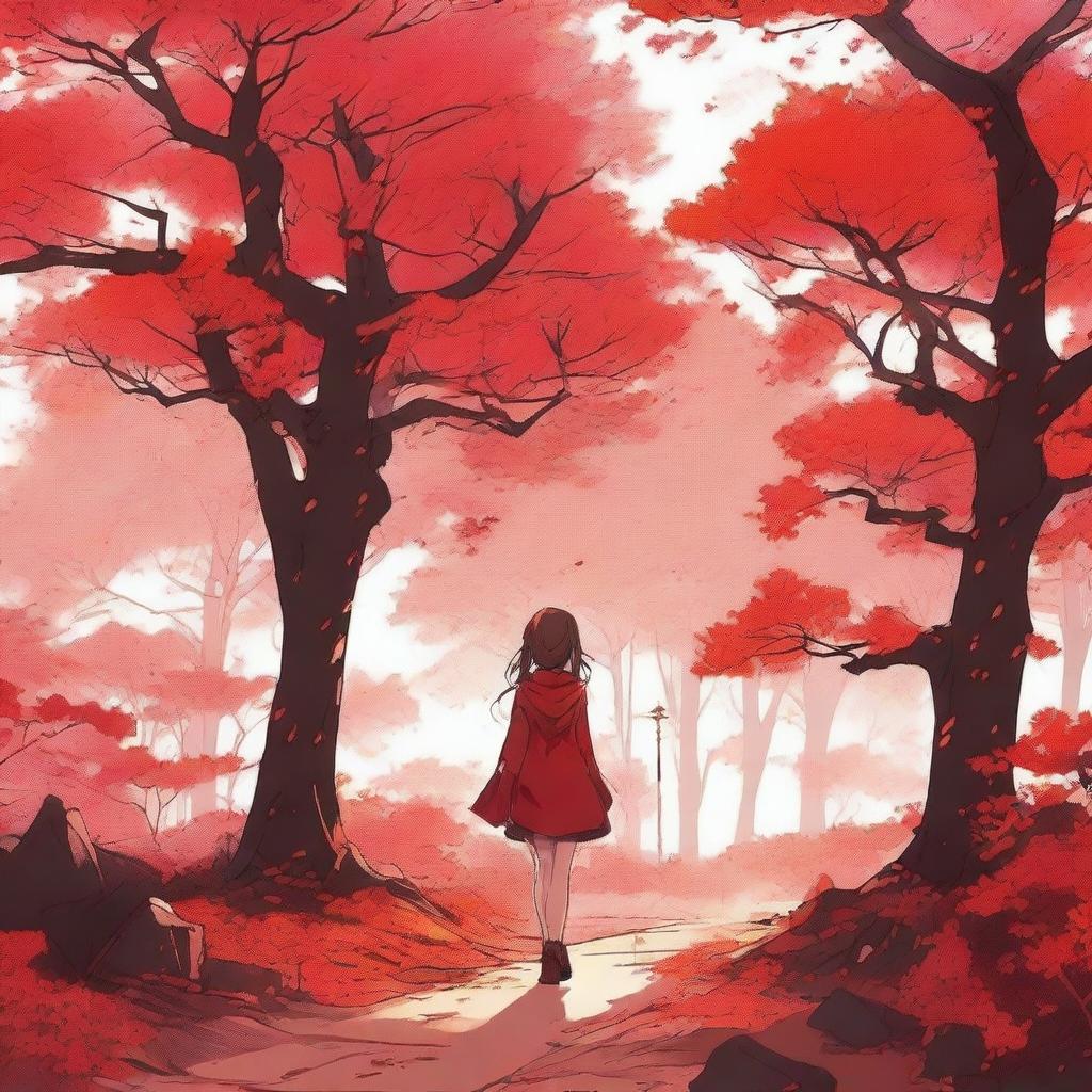 A world filled with trees that have red, shiny, fiery leaves resembling flames, creating a cool atmosphere