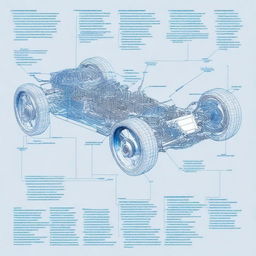 Detailed blueprint of an RC car's transmission system, showing all components including gears, shafts, and motor connections