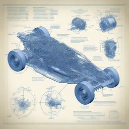 Detailed blueprint of a scale car's transmission system, featuring two motors and a gear-based mechanism