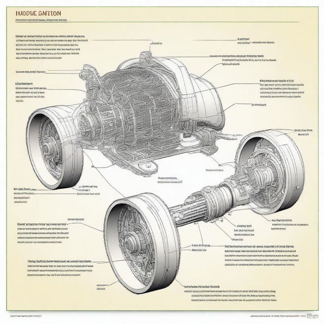 A detailed diagram of a car's transmission system for a scale model