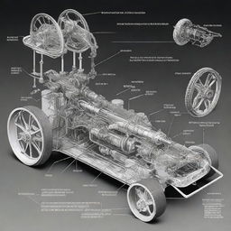 A detailed diagram of a car's transmission system for a scale model