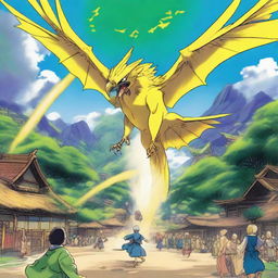 A large yellow portal forms in the sky, creating a mesmerizing and otherworldly scene