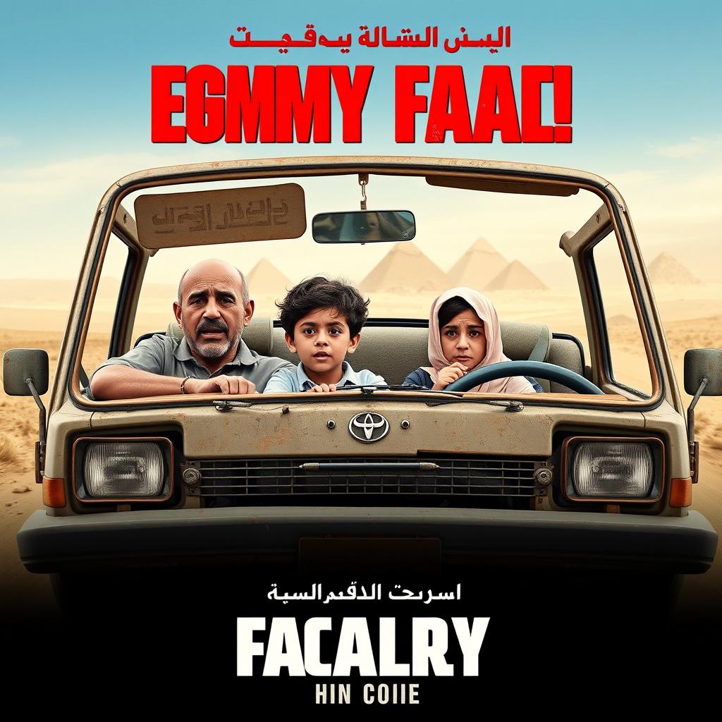 A poster for a comedy film about an Egyptian family consisting of a 40-year-old father, a 35-year-old mother, a 10-year-old son, and a 14-year-old daughter