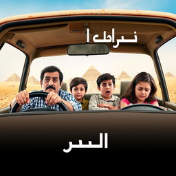 A poster for a comedy film about an Egyptian family consisting of a 40-year-old father, a 35-year-old mother, a 10-year-old son, and a 14-year-old daughter