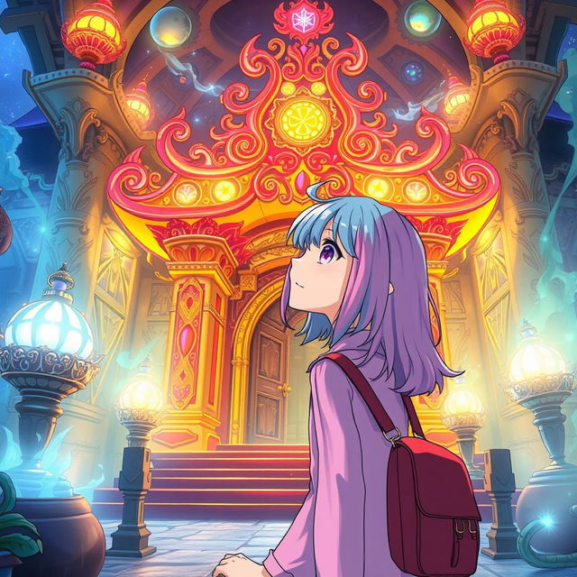 A pink and blue-haired manga girl discovers the Daydream Temple, a fantastical temple filled with wonder and magic