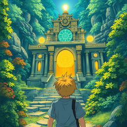 A manga-style teenager with yellow hair discovers the Sun Pill temple, an ancient and mystical place known for its ability to destroy dark matter or energy