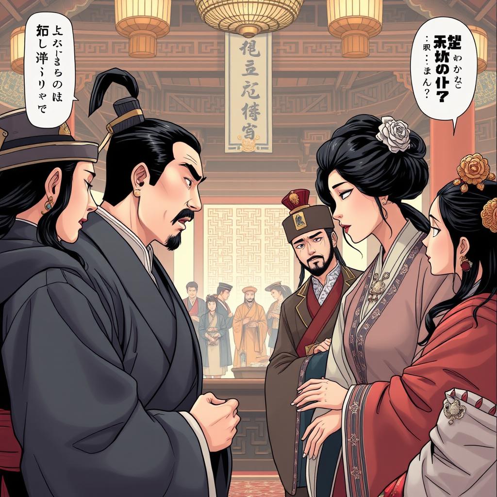 Create an intricate scene depicting a political dynasty in the style of a manhwa