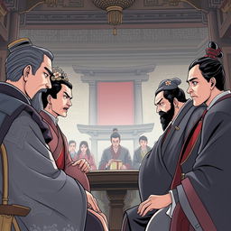 Create an intricate scene depicting a political dynasty in the style of a manhwa