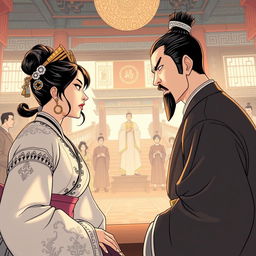 Create an intricate scene depicting a political dynasty in the style of a manhwa