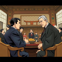 Create an intricate scene depicting a presidential political dynasty in the style of a manhwa