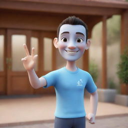 A friendly avatar waving hello in a warm and welcoming setting