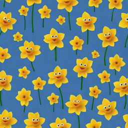 Unique and endearing characters designed with animated daffodil flowers as their main inspiration, embodying their vibrant yellow hues and charming shapes