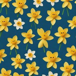 Unique and endearing characters designed with animated daffodil flowers as their main inspiration, embodying their vibrant yellow hues and charming shapes