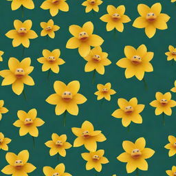 Unique and endearing characters designed with animated daffodil flowers as their main inspiration, embodying their vibrant yellow hues and charming shapes