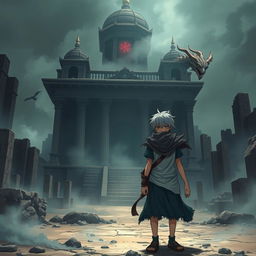 A manga-style teenage boy with gray hair discovers the Death Temple, a mystical place that grants the power to control dead spirits