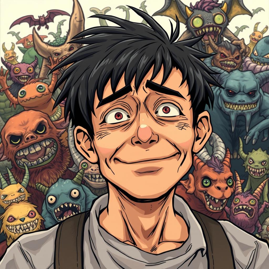 A tired-looking manga man finds himself in a world full of weird monsters and yokai but surprisingly enjoys it