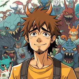 A tired-looking manga man finds himself in a world full of beasts but surprisingly enjoys it