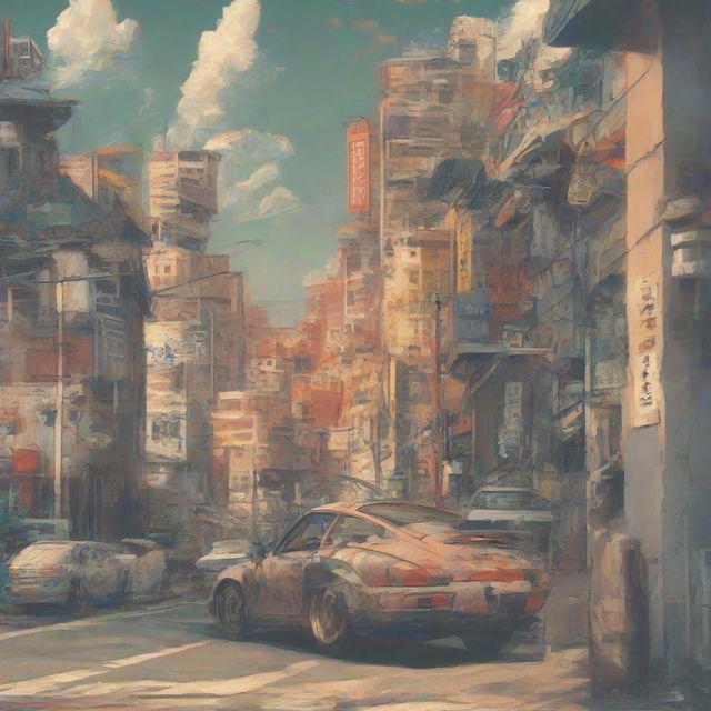 A poster featuring a Porsche 911 in Japanese anime style with the text 'JUST DRIVE IT' prominently displayed