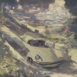 A poster featuring a Porsche 911 in Japanese anime style with the text 'JUST DRIVE IT' prominently displayed