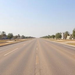 A wide, empty avenue stretching into the distance with no buildings, trees, or any other structures around