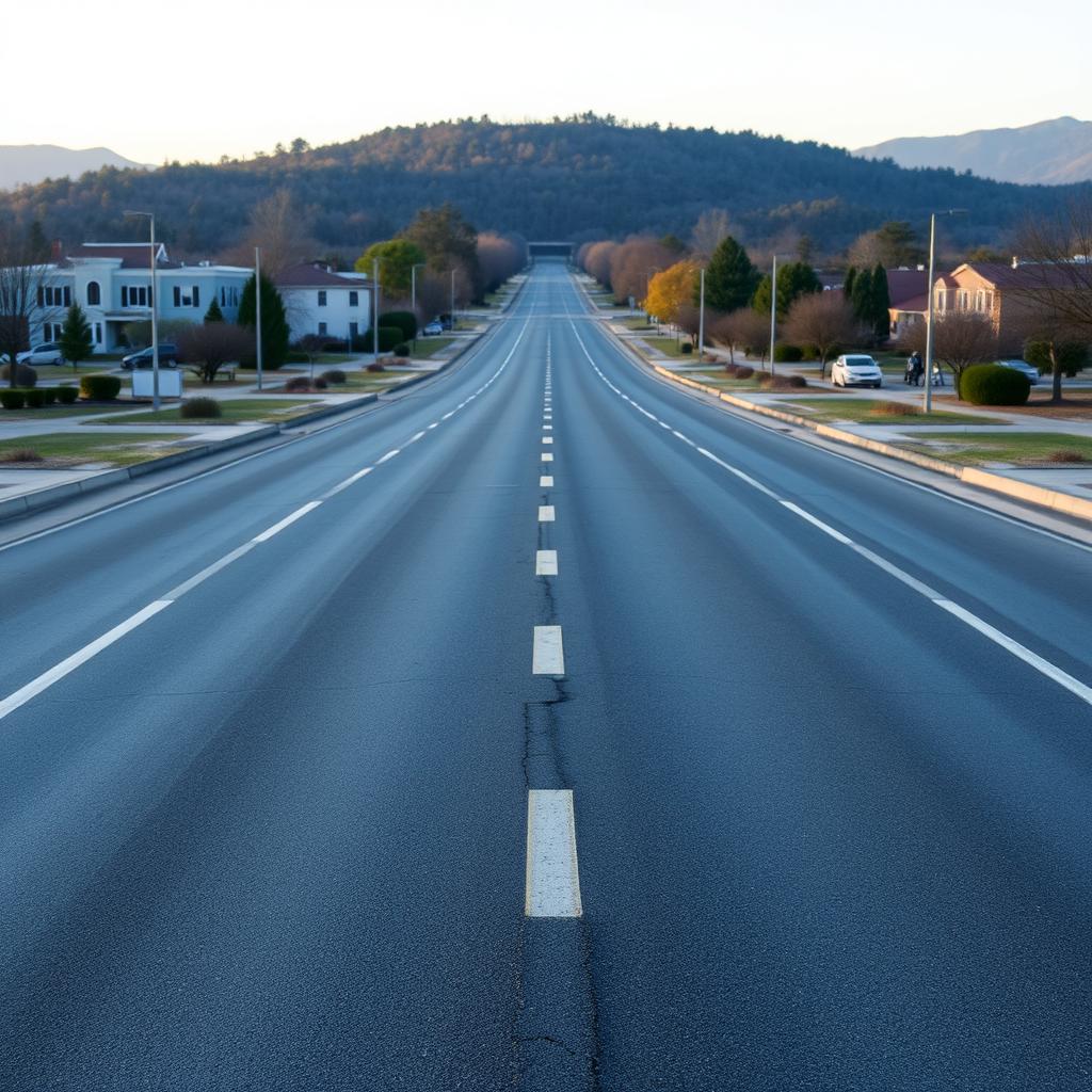 A wide, empty avenue stretching into the distance with no buildings, trees, or any other structures around