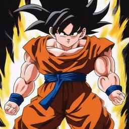 Create an intense and powerful image of Goku from Dragonball Z as he powers up