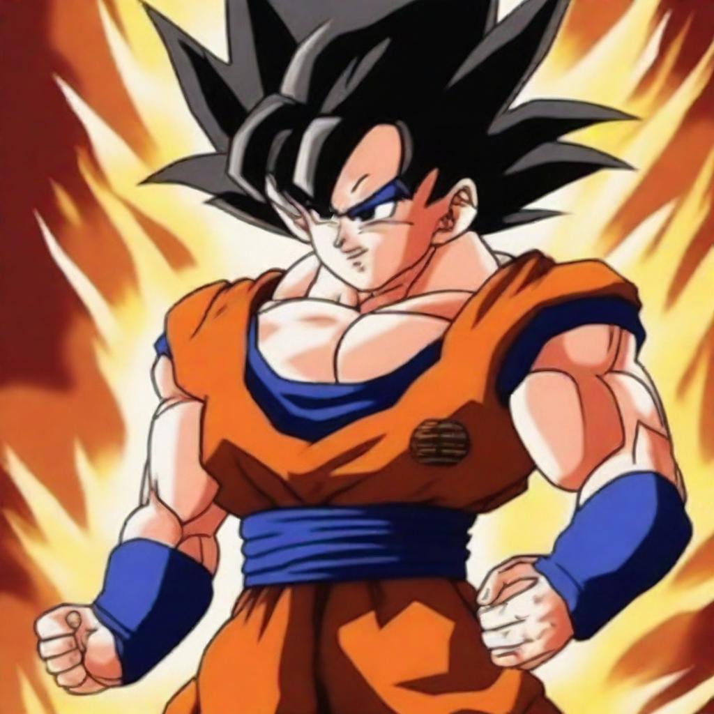 Create an intense and powerful image of Goku from Dragonball Z as he powers up