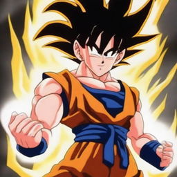 Create an intense and powerful image of Goku from Dragonball Z as he powers up