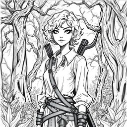 A sketch style illustration of a changeling ranger standing in a mystical forest