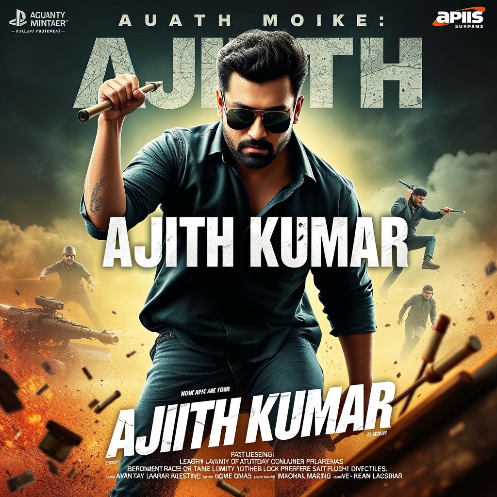 Create a movie poster featuring the name 'AJITH KUMAR'